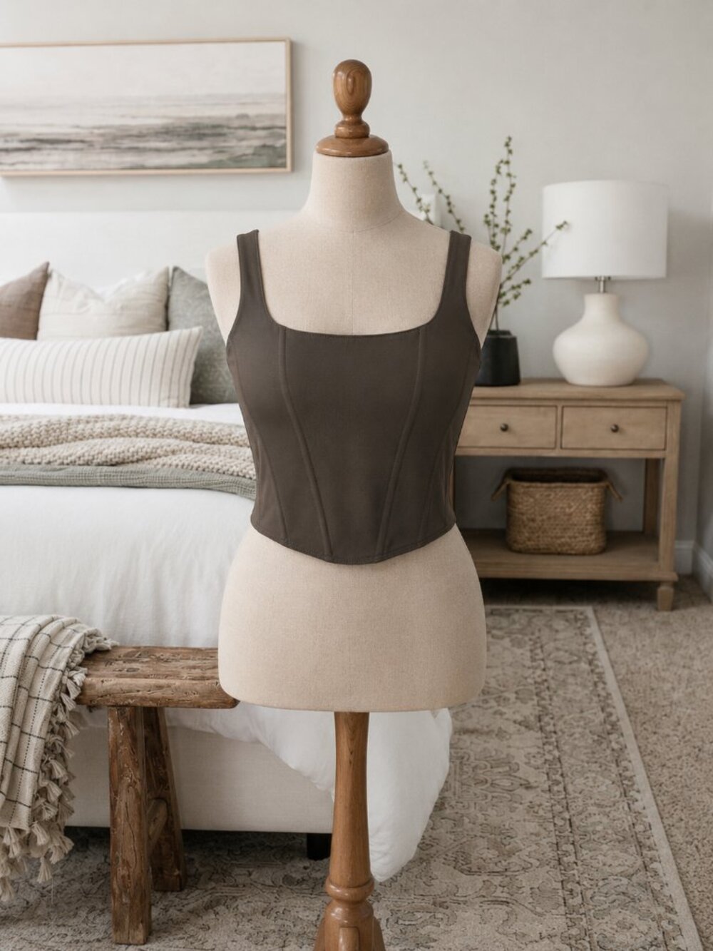 Reoria Ladies Medium Olive Green Cropped Corset Structured bone design